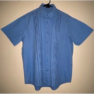 Coofandy‎ Men's Blue Button Down Short Sleeve Large Vertical Stitching